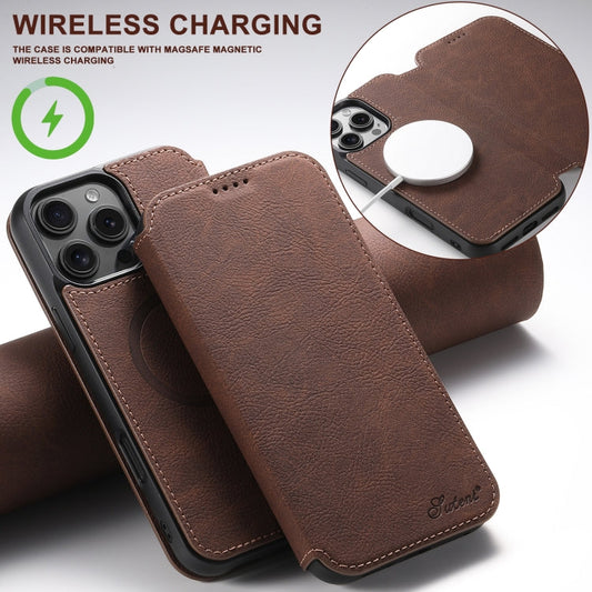 For iPhone 16 Pro Suteni J06 Retro Matte Litchi Texture Leather MagSafe Phone Case(Brown)