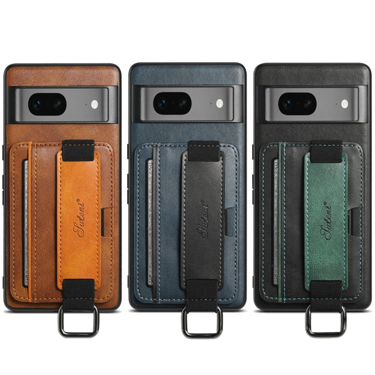 For Googel Pixel 8a Suteni H13 Card Wallet Wrist Strap Holder PU Phone Case(Brown)