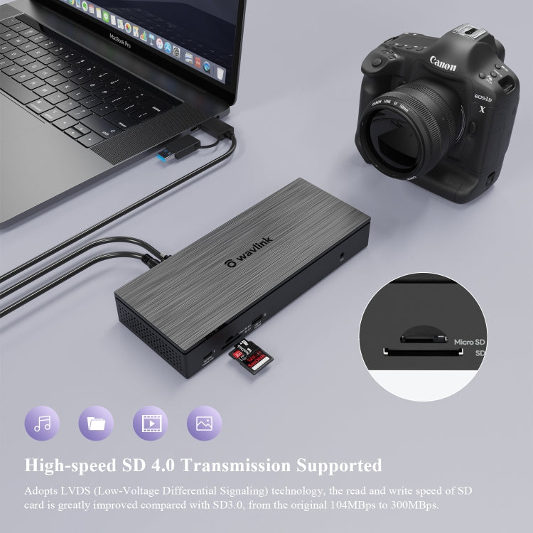 WAVLINK UG69PD10 1 to 4 Screens 4K/5K AV Transfer USB-C to HD Type-C Docking Station Hub, Plug:AU Plug