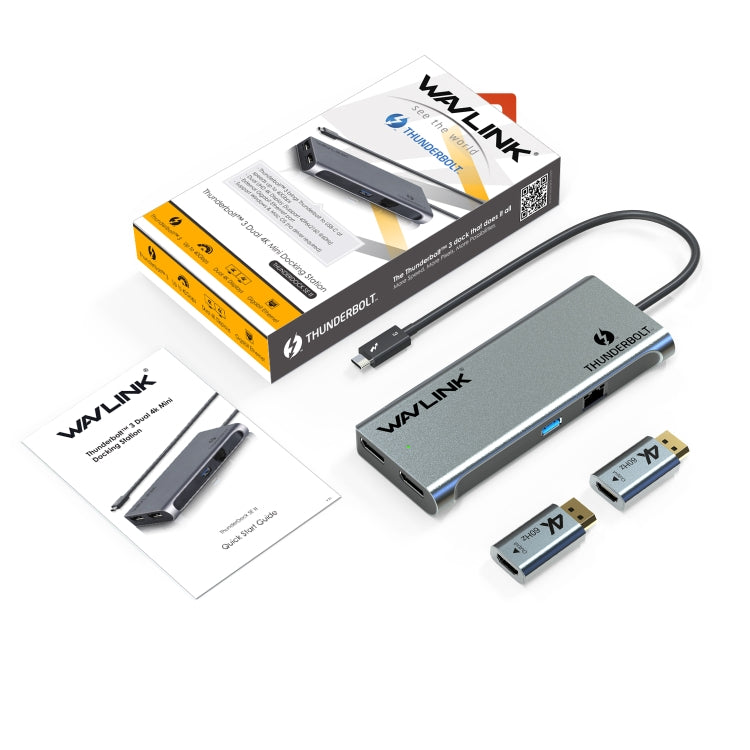 WAVLINK WL-UTD05H Convertisseur Mini Station d'Accueil Thunderbolt 3 Double 4K avec 2 Adaptateurs DP vers HD