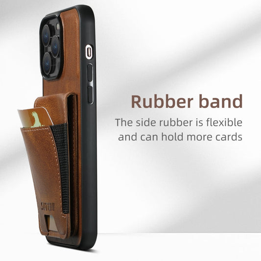 For iPhone 16 Pro Suteni H03 Oil Wax Leather Wallet Stand Back Phone Case(Brown)