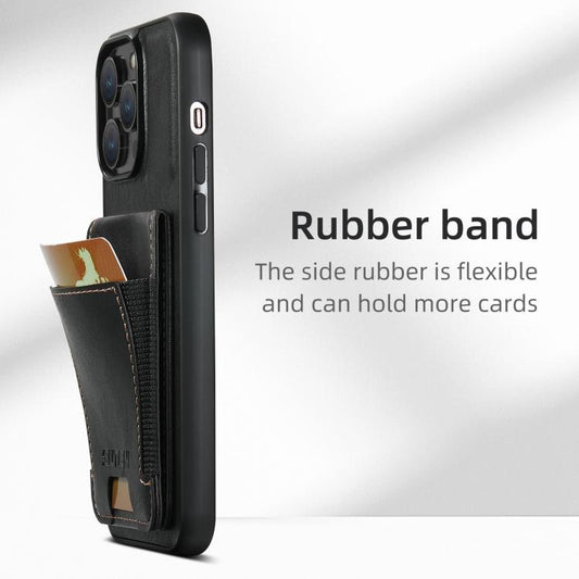 For iPhone 17e / 16e Suteni H03 Oil Wax Leather Wallet Stand Back Phone Case(Black)
