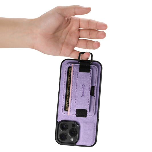 For iPhone 16 Pro Suteni H13 Litchi Leather Wrist Strap Wallet Back Phone Case(Purple)