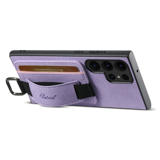 Pour Samsung Galaxy S24 Ultra 5G Étui de téléphone arrière portefeuille en cuir litchi avec dragonne Suteni H13 (violet)