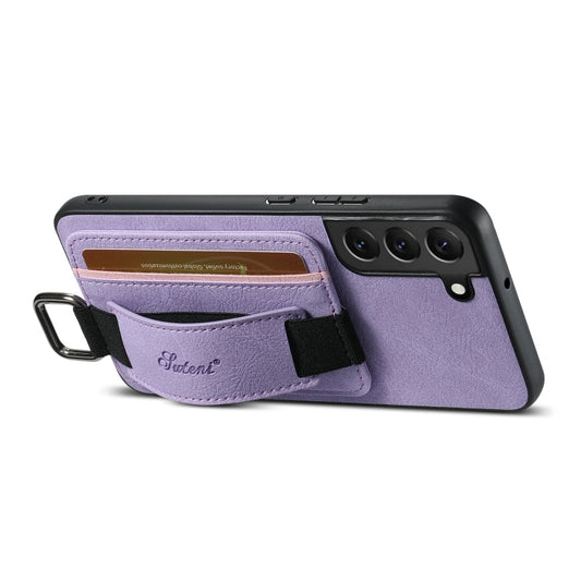 Pour Samsung Galaxy S23+ 5G Étui de téléphone arrière en cuir de litchi Suteni H13 avec dragonne (violet)