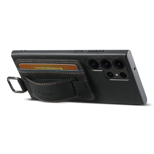 For Samsung Galaxy S22 Ultra 5G Suteni H13 Litchi Leather Wrist Strap Wallet Back Phone Case(Black)