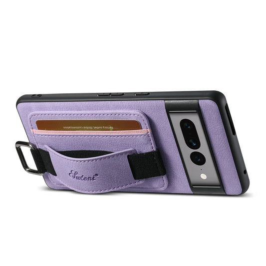 Pour Google Pixel 8 Suteni H13 Étui portefeuille en cuir Litchi avec dragonne (Violet)