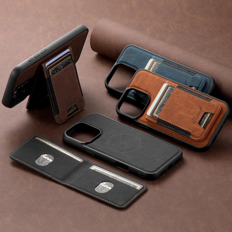 For iPhone 15 Pro Suteni H17 Litchi Texture Leather MagSafe Detachable Wallet Phone Case(Brown)