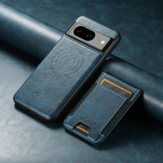 Pour la coque portefeuille détachable en cuir huileux Eax Suteni H17 pour Google Pixel 8a (bleu)