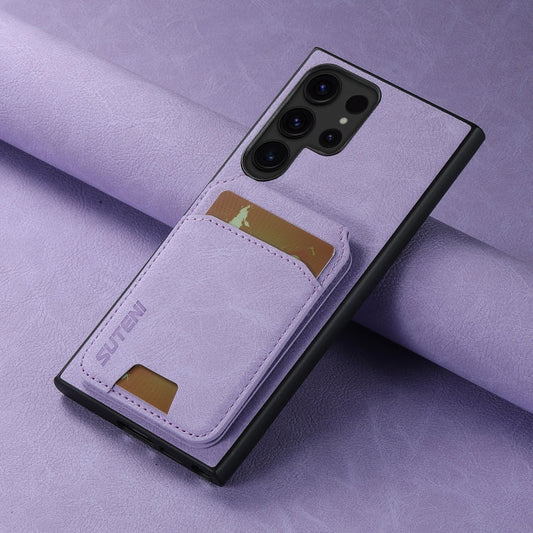 For Samsung Galaxy S22 Ultra 5G Suteni H02 Litchi Leather Card Wallet Stand Back Phone Case(Purple)