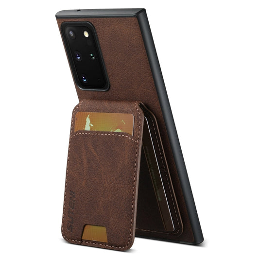 For Samsung Galaxy Note20 Suteni H02 Litchi Leather Card Wallet Stand Back Phone Case(Brown)