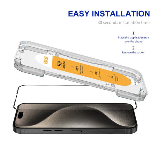 Pour iPhone 15 Pro ENKAY Installation facile Film de protection intégral en verre de silicium à haute teneur en alumine