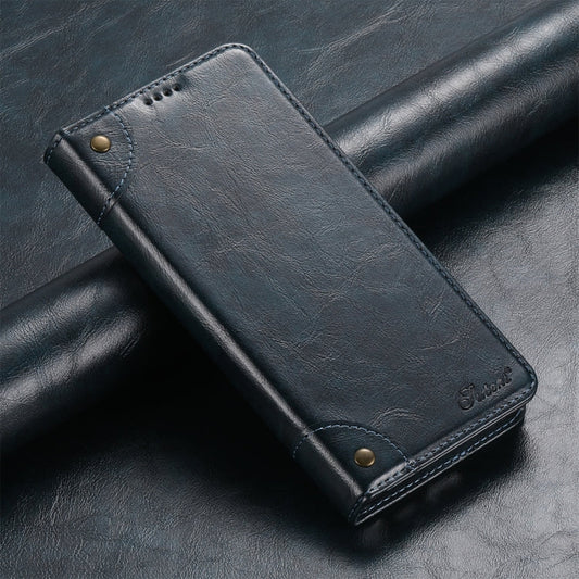 Pour Samsung Galaxy Note20 Étui en cuir portefeuille avec boucle et texture veau baroque Suteni (bleu)