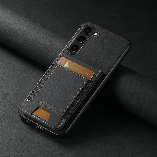 For Samsuny Galaxy S23+ 5G Suteni H03 Litchi Leather Card Bag Stand Back Phone Case(Black)