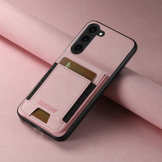 For Samsuny Galaxy S23+ 5G Suteni H03 Litchi Leather Card Bag Stand Back Phone Case(Pink)