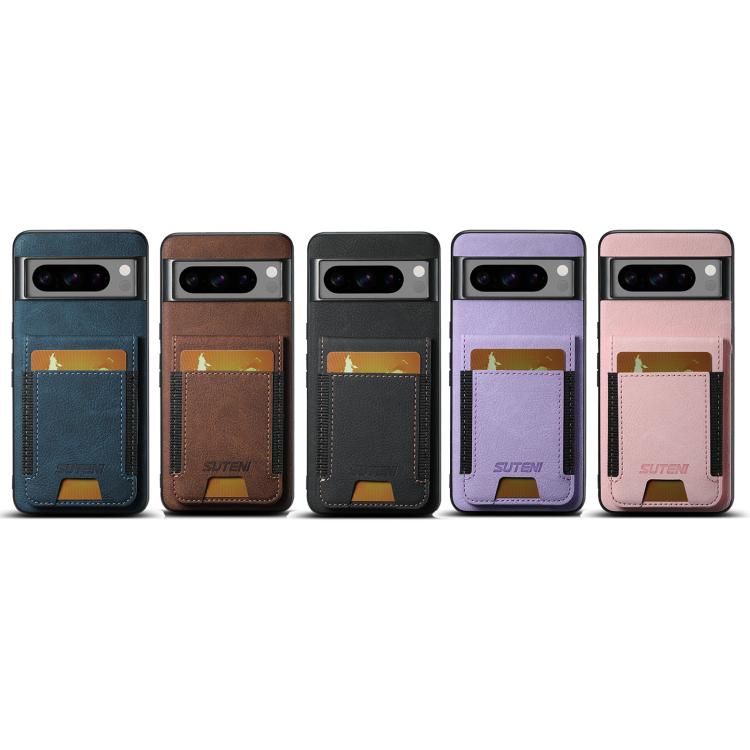 For Google Pixel 9 Pro Suteni H03 Litchi Leather Card Bag Stand Back Phone Case(Pink)