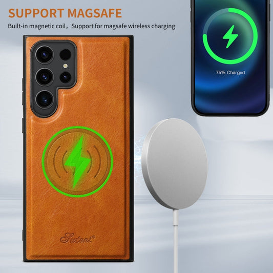 For Samsung Galaxy S22+ 5G Suteni H17 Oil Eax Leather MagSafe Detachable Wallet Phone Case(Khaki)