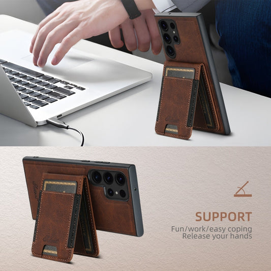 For Samsung Galaxy Note20 Ultra Suteni H17 Litchi Texture Leather MagSafe Detachable Wallet Phone Case(Brown)