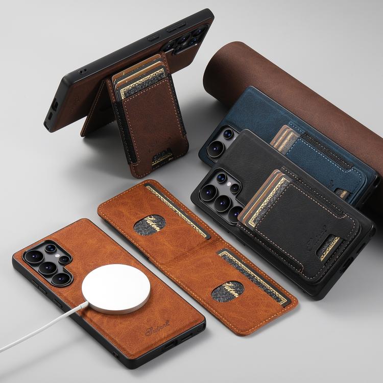 For Samsung Galaxy S23+ 5G Suteni H17 Litchi Texture Leather MagSafe Detachable Wallet Phone Case(Blue)