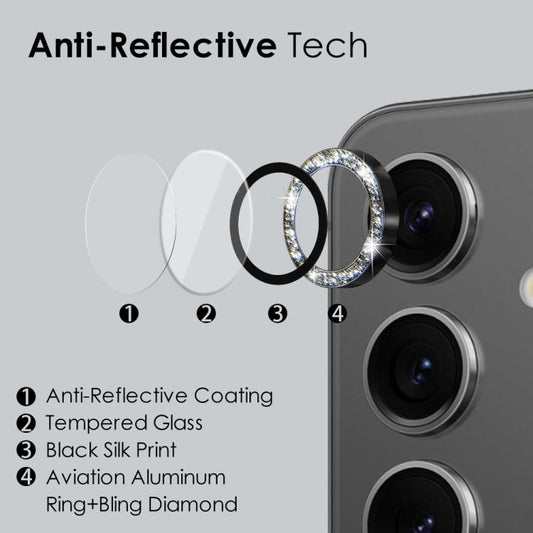 For Samsung Galaxy S24 5G NORTHJO Camera Lens Bling Glitter Metal Ring Tempered Glass Film(Black)