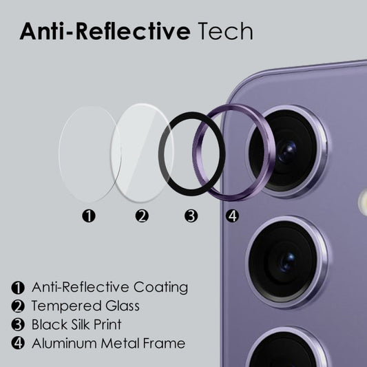 Pour Samsung Galaxy S24+ 5G NORTHJO Anneau métallique Vein CD pour objectif d'appareil photo Film en verre trempé (violet)