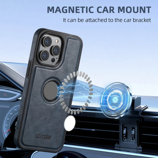 For iPhone 16 Pro Max Suteni M1 Oil Wax MagSafe Detachable Horizontal Card Bag Phone Case(Blue)