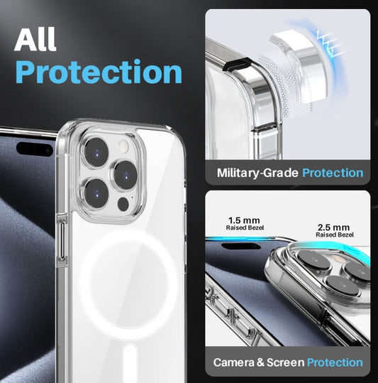 For iPhone 15 Pro Max NORTHJO 3 in 1 Magsafe Clear Phone Case with Screen Film + Rear Lens Film
