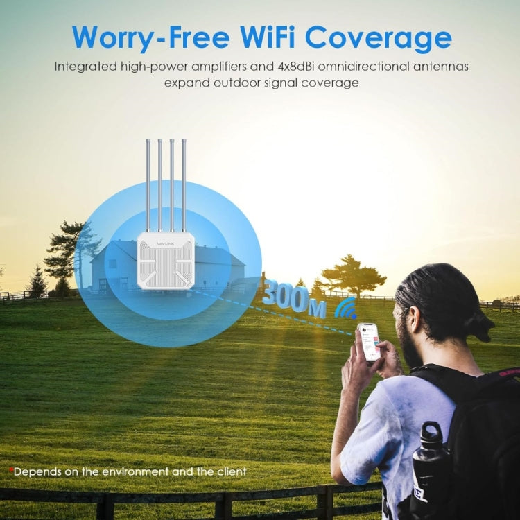 WAVLINK WN573HX3 AX3000 Waterproof Outdoor WiFi Wireless Outdoor Dual Band Router, Plug:US Plug