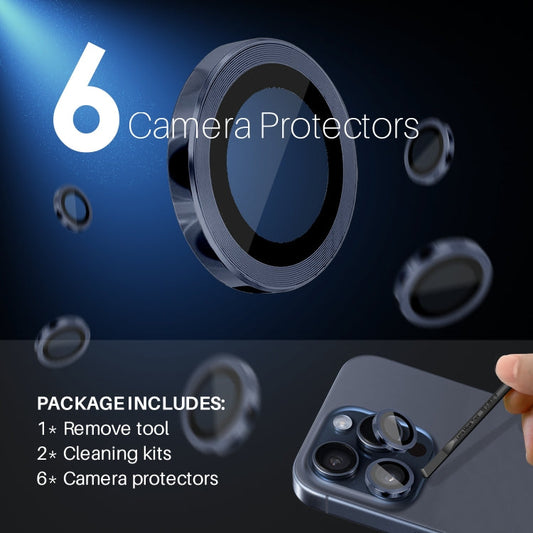 For iPhone 15 Pro / 15 Pro Max NORTHJO 2 Set 6pcs Camera Lens Protector Cover Metal Ring(Blue)