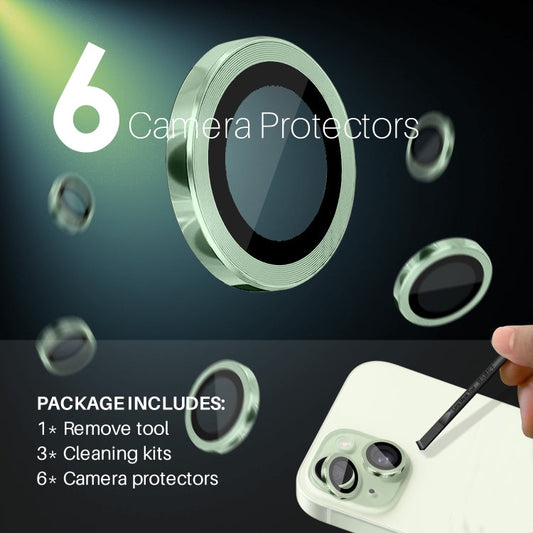 For iPhone 15 / 15 Plus / 14 / 14 Plus NORTHJO 3 Set 6pcs Camera Lens Protector Cover Metal Ring Film(Green)
