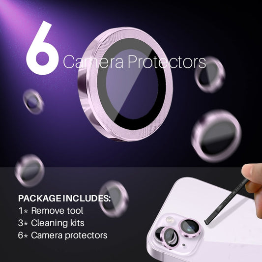 For iPhone 15 / 15 Plus / 14 / 14 Plus NORTHJO 3 Set 6pcs Camera Lens Protector Cover Metal Ring Film(Purple)