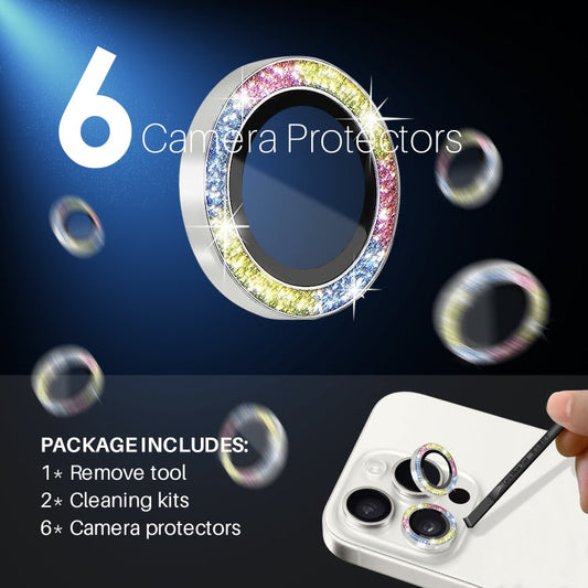 For iPhone 15 Pro / 15 Pro Max NORTHJO 2 Set 6pcs Camera Lens Protector Glitter Metal Ring Film(Colorful)