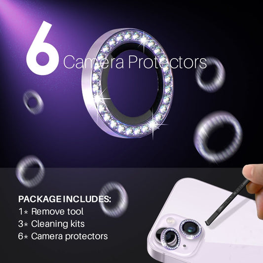 For iPhone 15 / 15 Plus / 14 / 14 Plus NORTHJO 3 Set 6Pcs Camera Lens Protector Diamond Metal Ring Film(Purple)