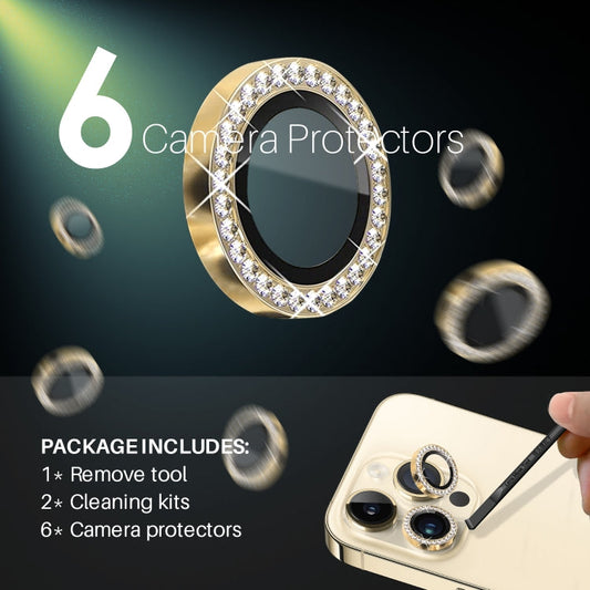 For iPhone 15 Pro / 15 Pro Max NORTHJO 2 Set 6Pcs Camera Lens Protector Diamond Metal Ring Film(Gold)