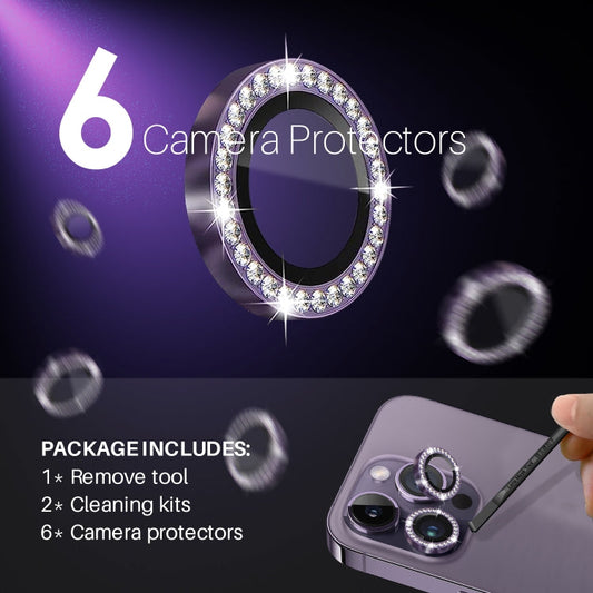 For iPhone 15 Pro / 15 Pro Max NORTHJO 2 Set 6Pcs Camera Lens Protector Diamond Metal Ring Film(Purple)