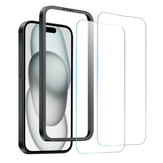 Pour iPhone 15 NORTHJO Lot de 2 protections d'écran en verre trempé A++ avec cadre d'installation