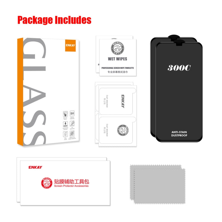 For iPhone 12 / 12 Pro 2pcs ENKAY 300C Super Large Arc Full Coverage High Aluminum-silicon Tempered Glass Film Black