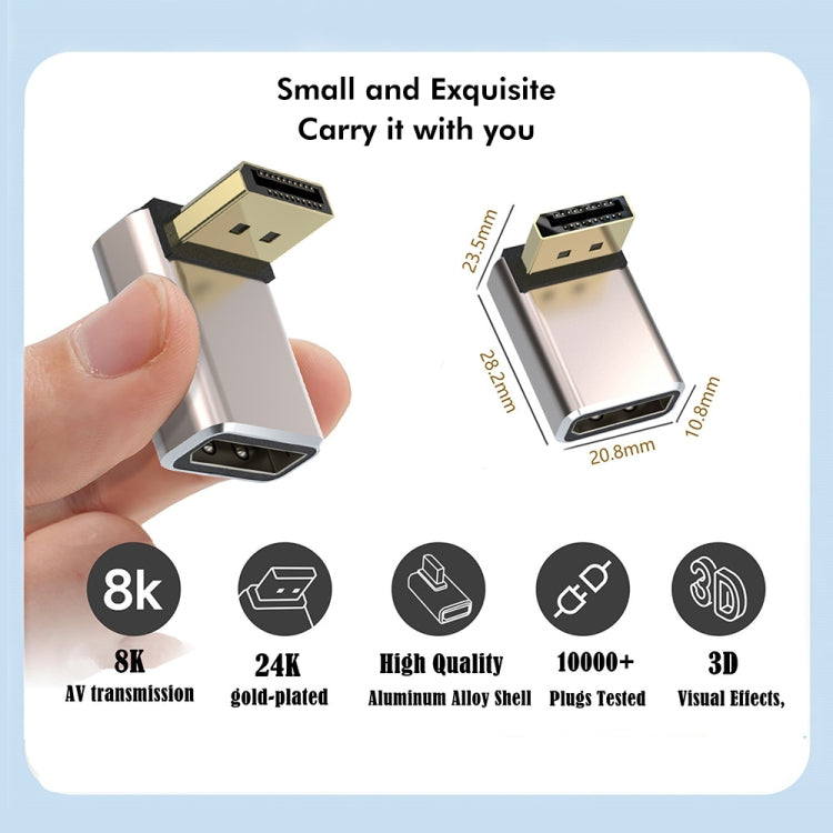 JUNSUNMAY 8K 60Hz PD1.4 Male Displayport to Female Displayport Adapter Converter, Angle:Right