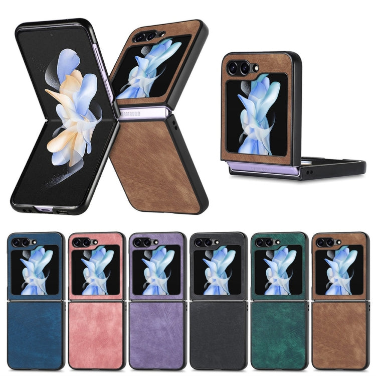 For Samsung Galaxy Z Flip6 / Flip7 FE JUNSUNMAY Retro Pattern Leather Skin PC Folding Phone Case(Purple)