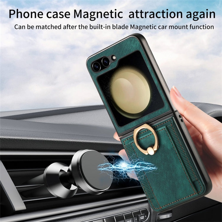 For Samsung Galaxy Z Flip6 / Flip7 FE JUNSUNMAY Retro Leather Skin PC Folding Phone Case with Phone Ring(Purple)