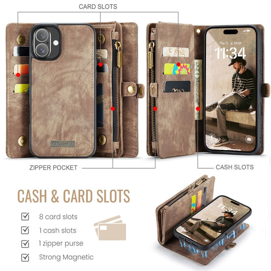 Pour iPhone 16 Étui en Cuir Multifonctionnel Détachable CaseMe 008 (Marron)