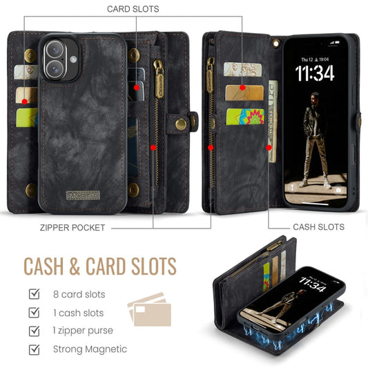 Pour iPhone 16 Étui portefeuille détachable multifonctionnel en cuir CaseMe 008 (noir)