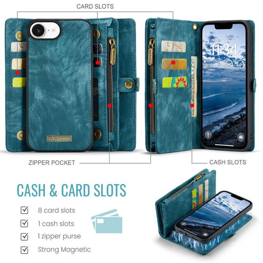 For iPhone 17e / 16e CaseMe 008 Detachable Multifunctional Leather Phone Case(Blue)