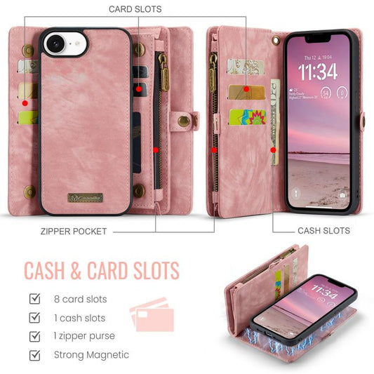 For iPhone 17e / 16e CaseMe 008 Detachable Multifunctional Leather Phone Case(Pink)