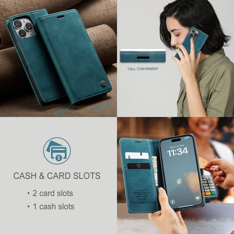Pour iPhone 16 Pro Étui de téléphone en cuir à rabat horizontal multifonctionnel CaseMe 013 (Bleu)
