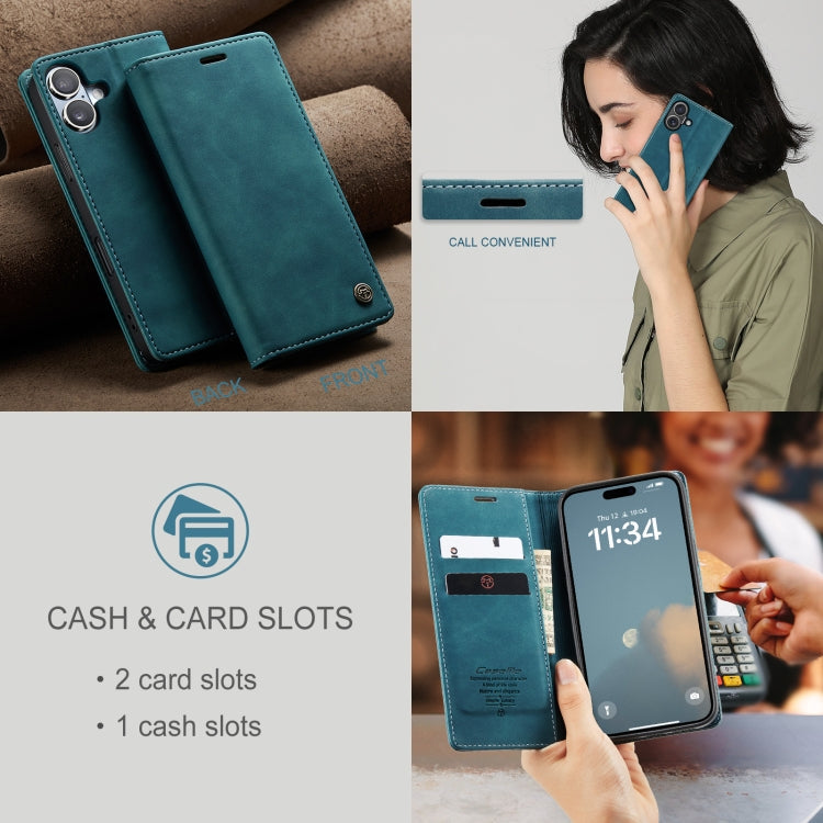 Pour iPhone 16 Plus Étui de téléphone en cuir multifonctionnel à rabat horizontal CaseMe 013 (bleu)