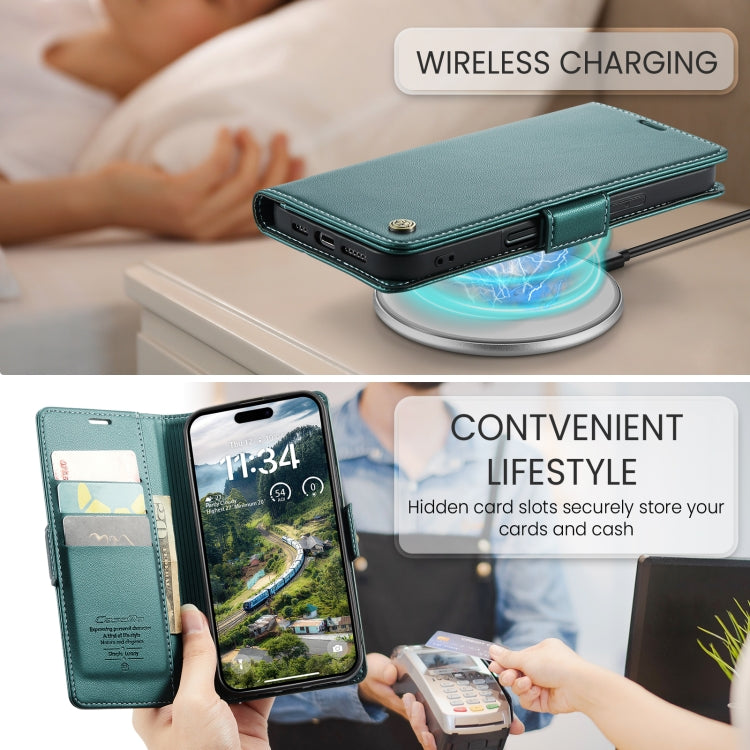 For iPhone 16 Pro CaseMe 023 Butterfly Buckle Litchi Texture RFID Anti-theft Leather Phone Case(Green)