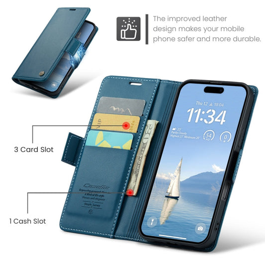 For iPhone 16 Pro CaseMe 023 Butterfly Buckle Litchi Texture RFID Anti-theft Leather Phone Case(Blue)