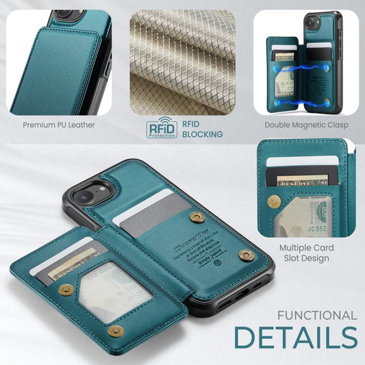 For iPhone 17e / 16e CaseMe C22 Card Slots Holder RFID Anti-theft Phone Case(Green)