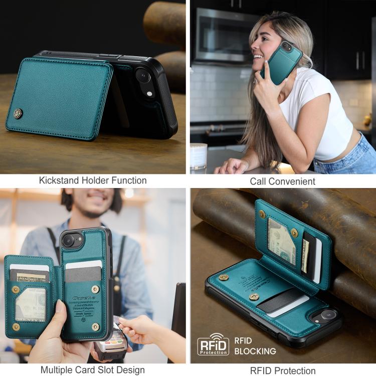 For iPhone 17e / 16e CaseMe C22 Card Slots Holder RFID Anti-theft Phone Case(Green)